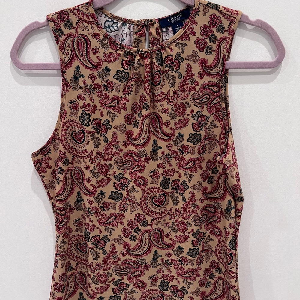 Chaps. Size S. Brown, red, green tank top.